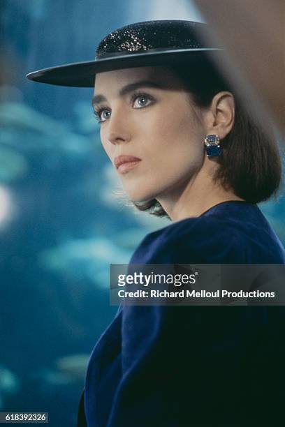 French actress and singer Isabelle Adjani on the set of the music video for the song Pull Marine, written by Serge Gainsbourg. The video is directed...