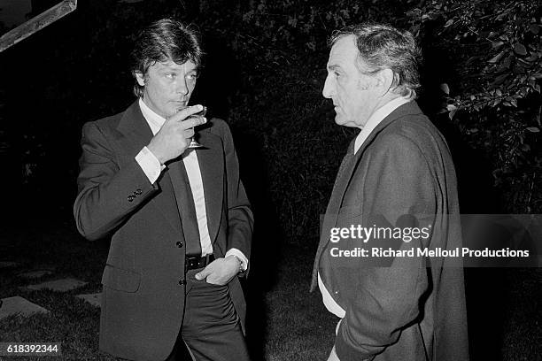 French actor Alain Delon and Italian actor Lino Ventura attend the 1978 Montreal World Film Festival. Alain Delon is a member of the jury.