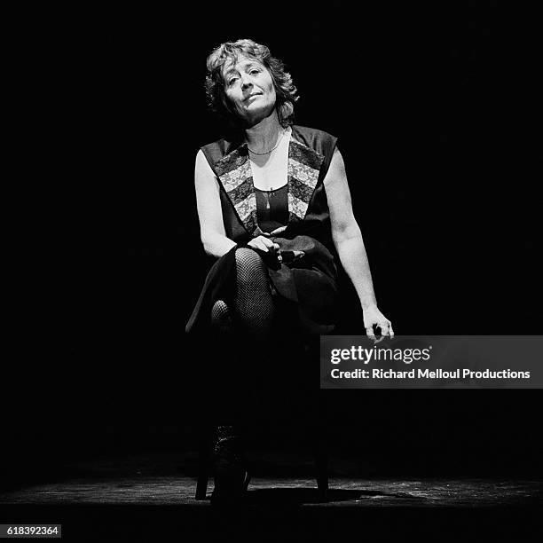 French actress Annie Girardot on stage at Theatre Montparnasse for her show Marguerite et les Autres - Une Vie sans Entracte, directed by Bob Decout.