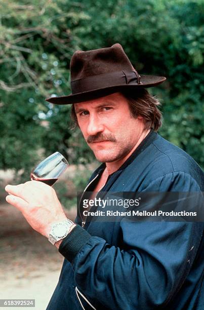 Gerard Depardieu, nominated for the 1991 Best Actor Academy Award, in his wineyard Chateau de Tigne.