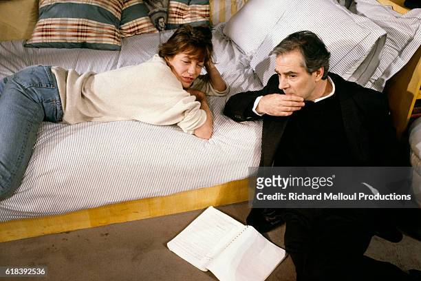 British singer and actress Jane Birkin and French actor Pierre Arditi in the play L'Aide Mémoire, written by Jean-Claude Carrière and stage directed...