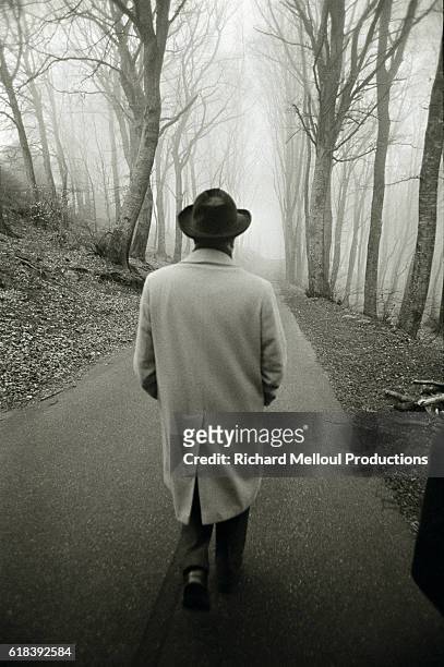 First Secretary of the Socialist Party François Mitterrand taking a walk during the 1978 legislative elections.