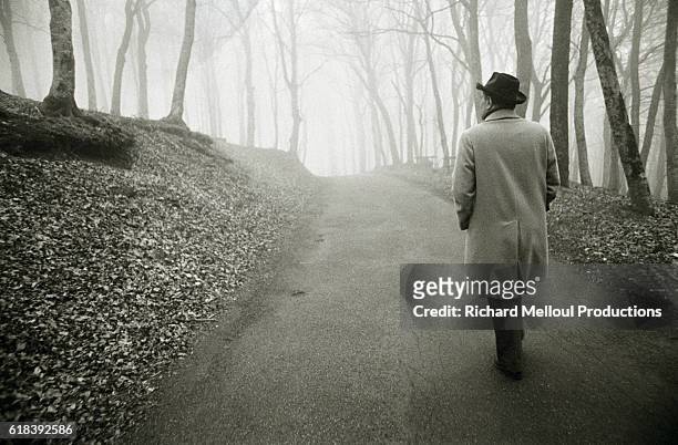 First Secretary of the Socialist Party François Mitterrand taking a walk during the 1978 legislative elections.