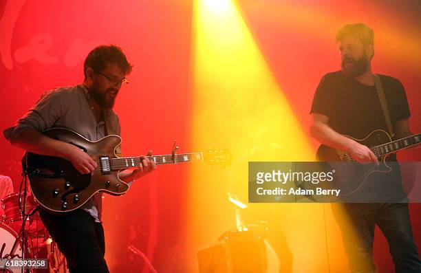 Andrew Davie and Kevin Jones of Bear's Den perform during a concert at Huxleys Neue Welt on October 26, 2016 in Berlin, Germany.