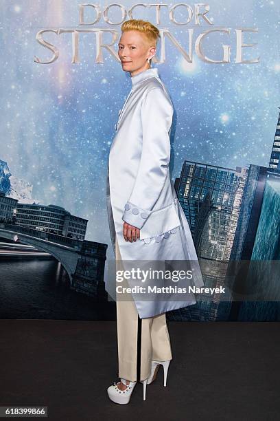 Tilda Swinton, wearing Maison Margiela, attends the 'Doctor Strange' fan event at Zoo Palast on October 26, 2016 in Berlin, Germany.