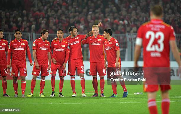 Eroll Zejnullahu, Stephan Fuerstner, Kenny Prince Redondo, Christopher Trimmel, Kristian Pedersen and Philipp Hosiner of 1 FC Union Berlin during the...