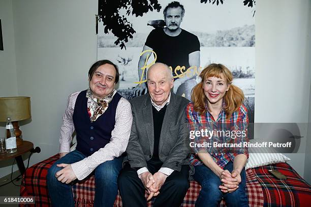 Michel Fau, Michel Bouquet and Julie Depardieu attend the Brassens - Behind the Scenes and Press Junket on October 17, 2016 in Paris, France.