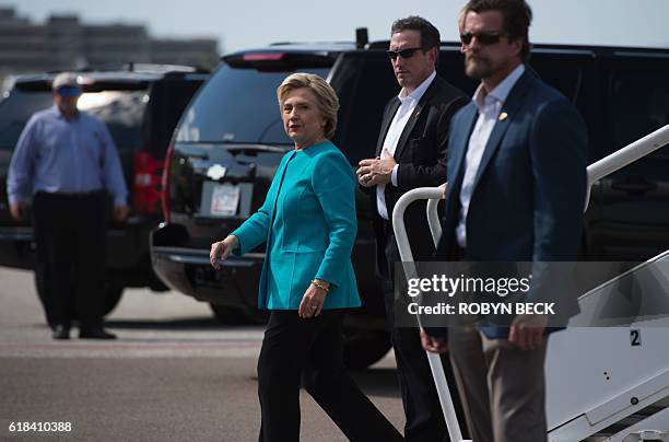 Democratic presidential nominee Hillary Clinton arrives at at Tampa International Airport in Tampa, Florida, on her way to a campaign stop in Tampa,...
