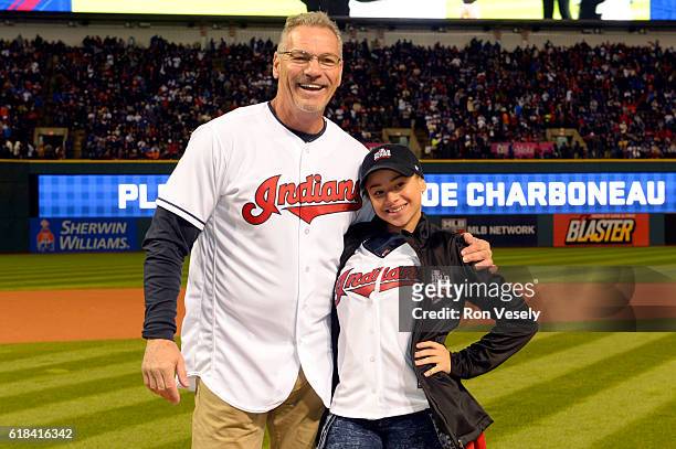 Cleveland Boys & Girls Clubs of America member Zaylianny Mojica Mendez and former Cleveland Indians player Joe Charboneau pose for a photo prior to...
