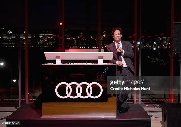Alice Pratt Brown Director of the Whitney Museum Adam D. Weinberg speaks at the Audi private reception at the Whitney Museum of American Art on...