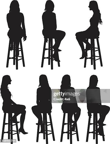 illustrations, cliparts, dessins animés et icônes de femme assise sur tabouret - tabouret