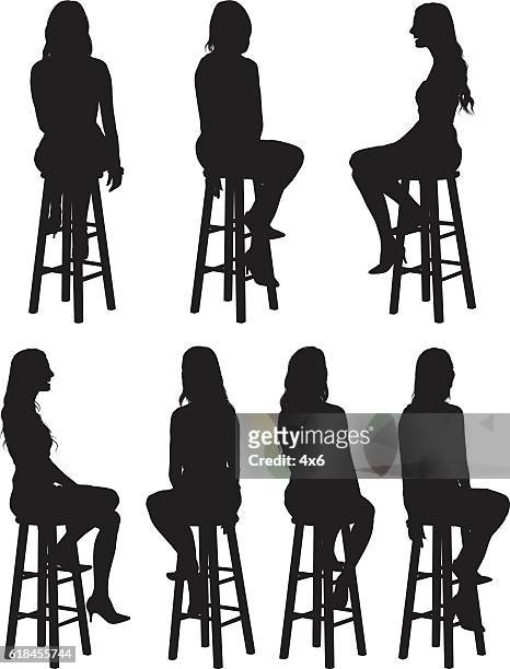 illustrazioni stock, clip art, cartoni animati e icone di tendenza di donna seduto su sgabello - stare seduto