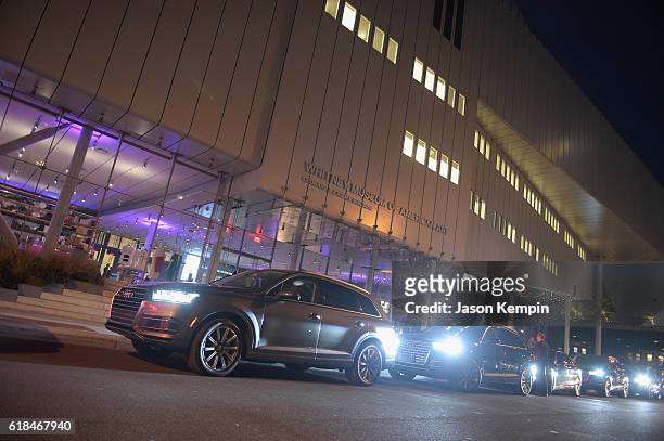 Audi cars await guests outside of the Audi private reception at the Whitney Museum of American Art on October 26, 2016 in New York City.
