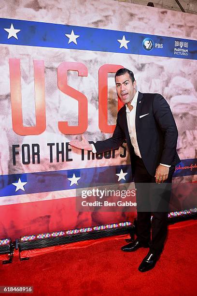 Actor JW Cortes attends the USO 75th Anniversary "USO For The Troops" Screening at Intrepid Sea-Air-Space Museum on October 26, 2016 in New York City.