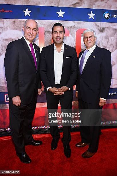 President and CEO of USO JD Crouch II, actor JW Cortes and General George Casey Jr. Attend the USO 75th Anniversary "USO For The Troops" Screening at...