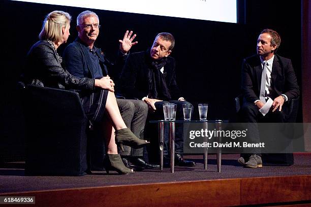 Suzanne Mackie, Stephen Daldry, Peter Morgan and Benji Wilson attend a screening and Q&A of the Netflix Original series "The Crown" at BAFTA on...