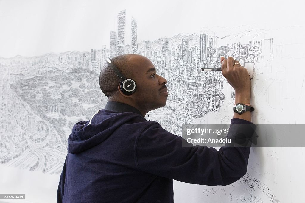 British artist Stephen Wiltshire draws cityscape of Mexico City