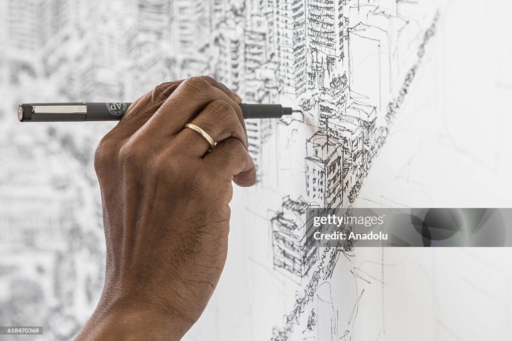 British artist Stephen Wiltshire draws cityscape of Mexico City