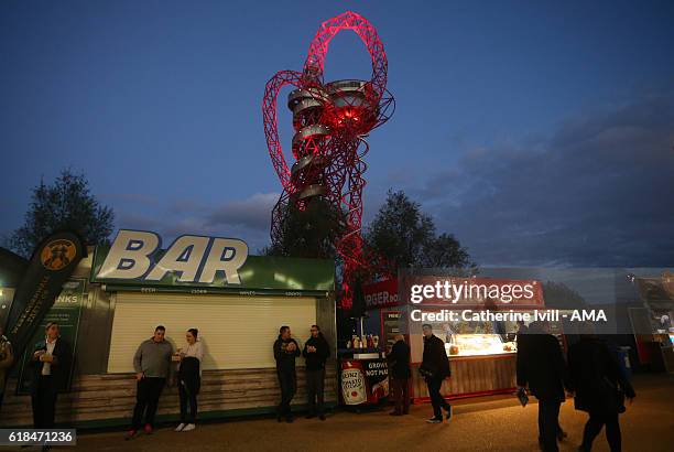 General view of a mobile bar, in front of the ArcelorMittal Orbit, which is closed due to the alcohol restrictions outside the stadium before the EFL...