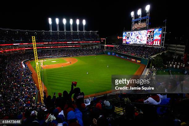 General view of Progressive Field during the fourth inning in Game Two of the 2016 World Series between the Chicago Cubs and the Cleveland Indians on...