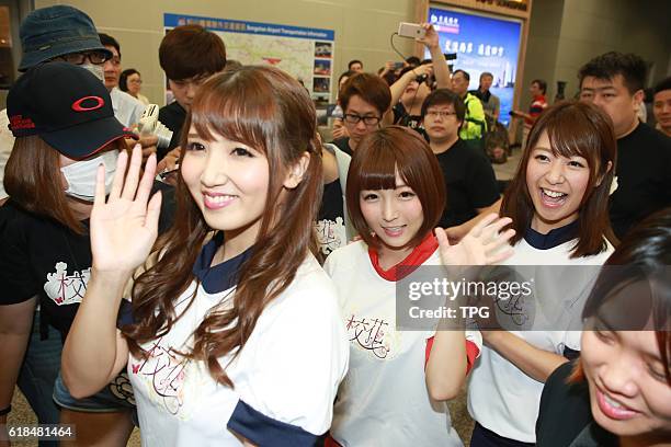 Japanese AV actress Kizuna,Tomoda Ayaka and Onoue Wakaba arrives Taiwan on 26th October, 2016 in Taipei, Taiwan, China.