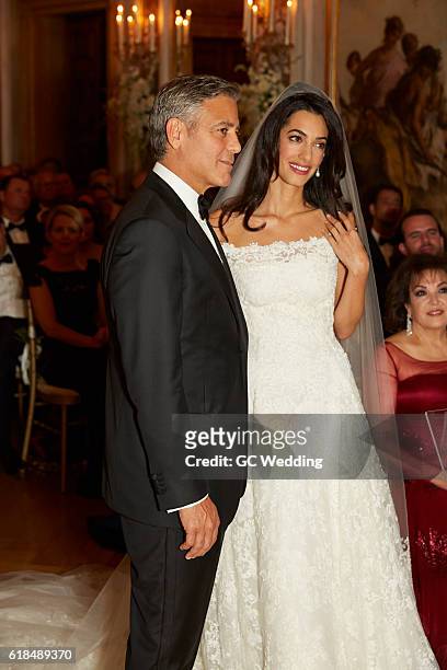George Clooney and Amal Alamuddin during the George Clooney and Amal Alamuddin Wedding on September 27, 2014 in Venice, Italy.