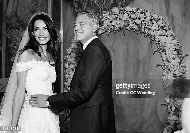 George Clooney and Amal Alamuddin during the George Clooney and Amal Alamuddin Wedding on September 27, 2014 in Venice, Italy.