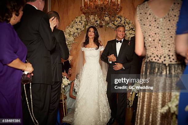 George Clooney and Amal Alamuddin during the George Clooney and Amal Alamuddin Wedding on September 27, 2014 in Venice, Italy.