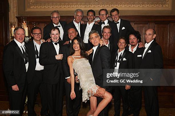 George Clooney and Amal Alamuddin with guests Tommy Hinkley, Ben Weiss, Grant Heslov, Thom Mathews, Waldo Sanchez, David Sagal, John Lambros, Richard...