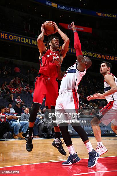 Drew Crawford of the Toronto Raptors looks to shoot the ball during a preseason game against the Washington Wizards on October 21, 2016 at Verizon...