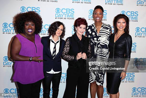 Hosts Sheryl Underwood, Sara Gilbert, Sharon Osbourne, Aisha Tyler and Julie Chen attend "The Talk" Panel presented by CBS Daytime at The Paley...