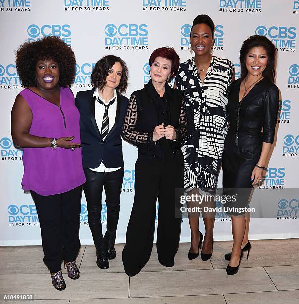 Hosts Sheryl Underwood, Sara Gilbert, Sharon Osbourne, Aisha Tyler and Julie Chen attend "The Talk" Panel presented by CBS Daytime at The Paley...