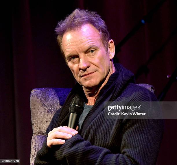 Singer/songwriter Sting speaks onstage at the GRAMMY Museum on October 26, 2016 in Los Angeles, California.