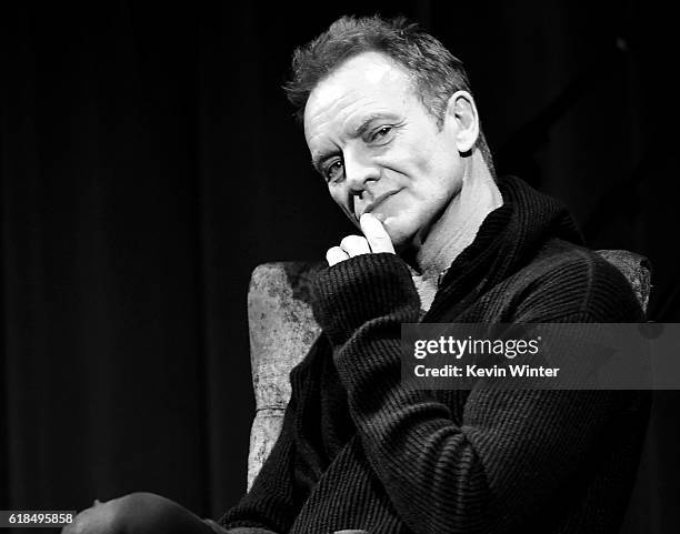 Singer/songwriter Sting speaks onstage at the GRAMMY Museum on October 26, 2016 in Los Angeles, California.