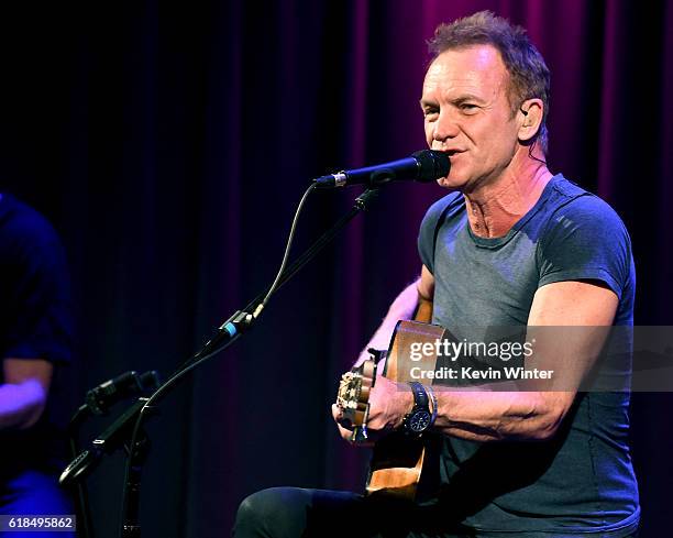 Singer/songwriter Sting performs onstage at the GRAMMY Museum on October 26, 2016 in Los Angeles, California.