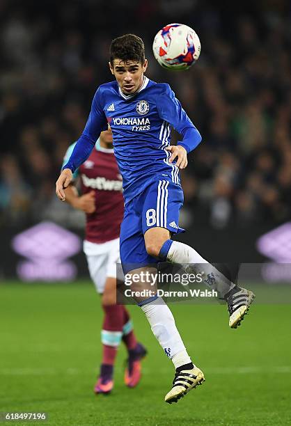 Oscar of Chelsea in action during the EFL Cup fourth round match between West Ham United and Chelsea at The London Stadium on October 26, 2016 in...