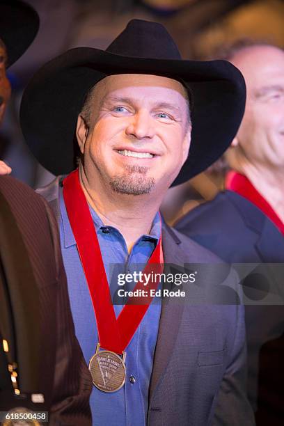 Arth Brooks is inducted into the Musicians Hall of Fame at the Nashville Municipal Auditorium on October 26, 2016 in Nashville, Tennessee.