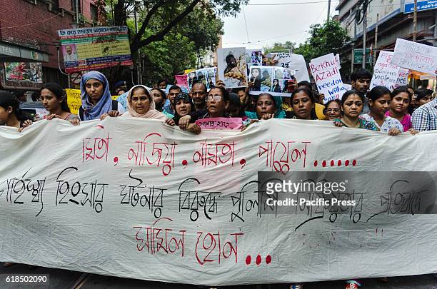 Protest by the students of Jadavpur University and Presidency university together organised a rally against domestic violence on women in front of...