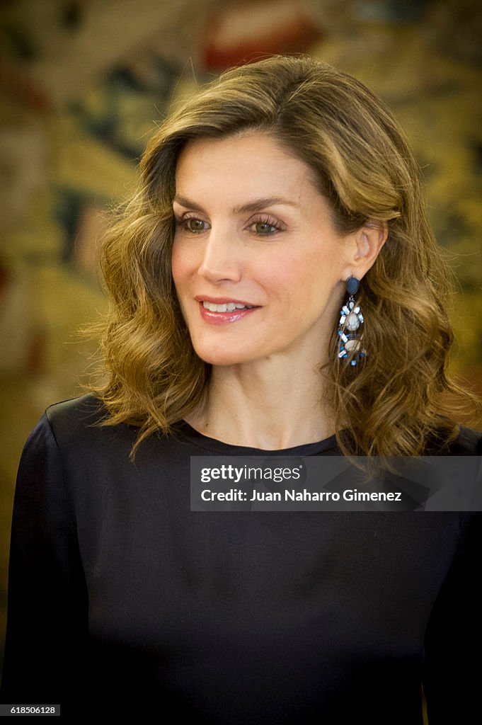 Queen Letizia of Spain Attend Audiences At Zarzuela Palace