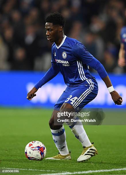 Ola Aina of Chelsea controls the ball during the EFL Cup fourth round match between West Ham United and Chelsea at The London Stadium on October 26,...