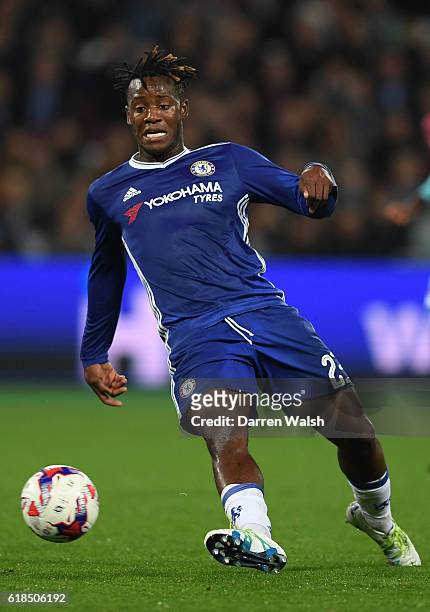 Michy Batshuayi of Chelsea controls the ball during the EFL Cup fourth round match between West Ham United and Chelsea at The London Stadium on...