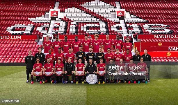 The Manchester United squad pose during the annual team photocall on September 17, 2016 in Manchester, England.
