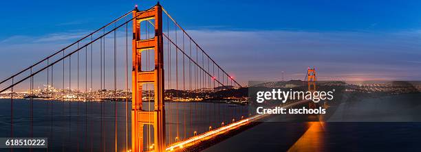 golden gate bridge over san francisco panorama - golden gate bridge night 個照片及圖片檔