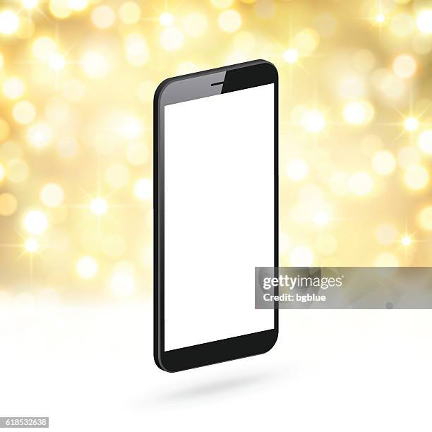 smartphone on golden and shiny background - mobile phone template - lcd screen texture stock illustrations