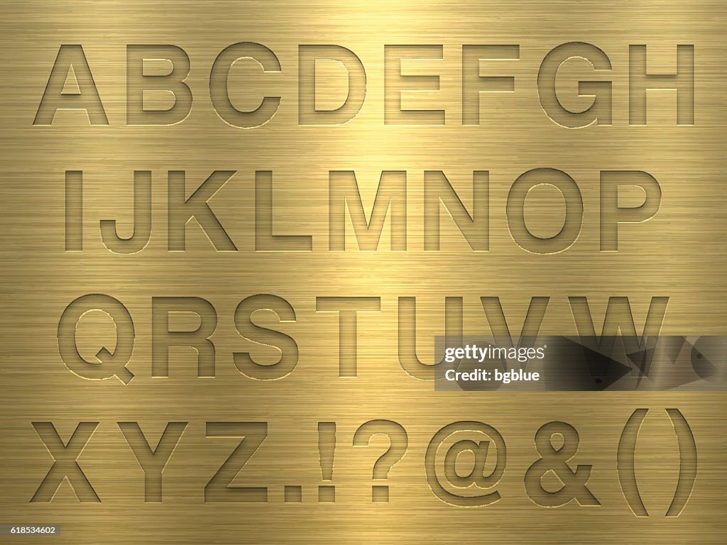 Alphabet Design - Letters on Gold Metal Texture