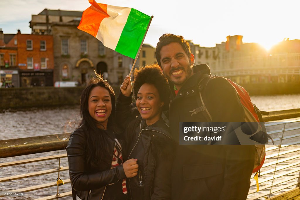 Tourists Taking Selfies on Vacation in Dublin Ireland