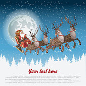 Christmas background with Santa driving his sleigh