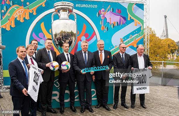 Former German football player Olaf Thon, first DFB vice president Rainer Koch, DFB general secretary Friedrich Curtis, DFB president Reinhard...