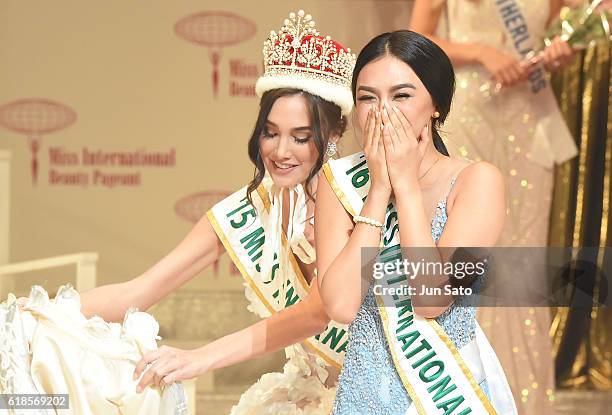 Miss International 2015 Edymar Martinez and Kylie Verzosa of Philippines during the 56th Miss International Beauty Pageant at Tokyo Dome City Hall on...