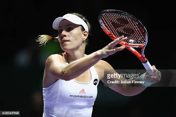Angelique Kerber of Germany prepares to play a forehand in her singles match against Madison Keys of the United States during day 5 of the BNP...